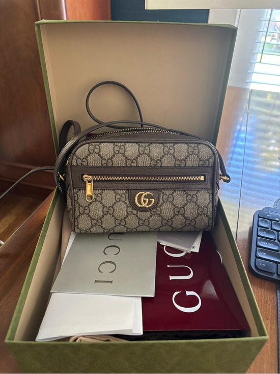 Gucci Handbags - VGUC - Gucci GG Supreme Monogram Crossbody in Beige and Brown with Gold Hardware